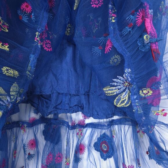 Anthropologie‎ TRACY REESE Midi Dress Size 12P Embroidered Topaz Blue Floral - Picture 13 of 16